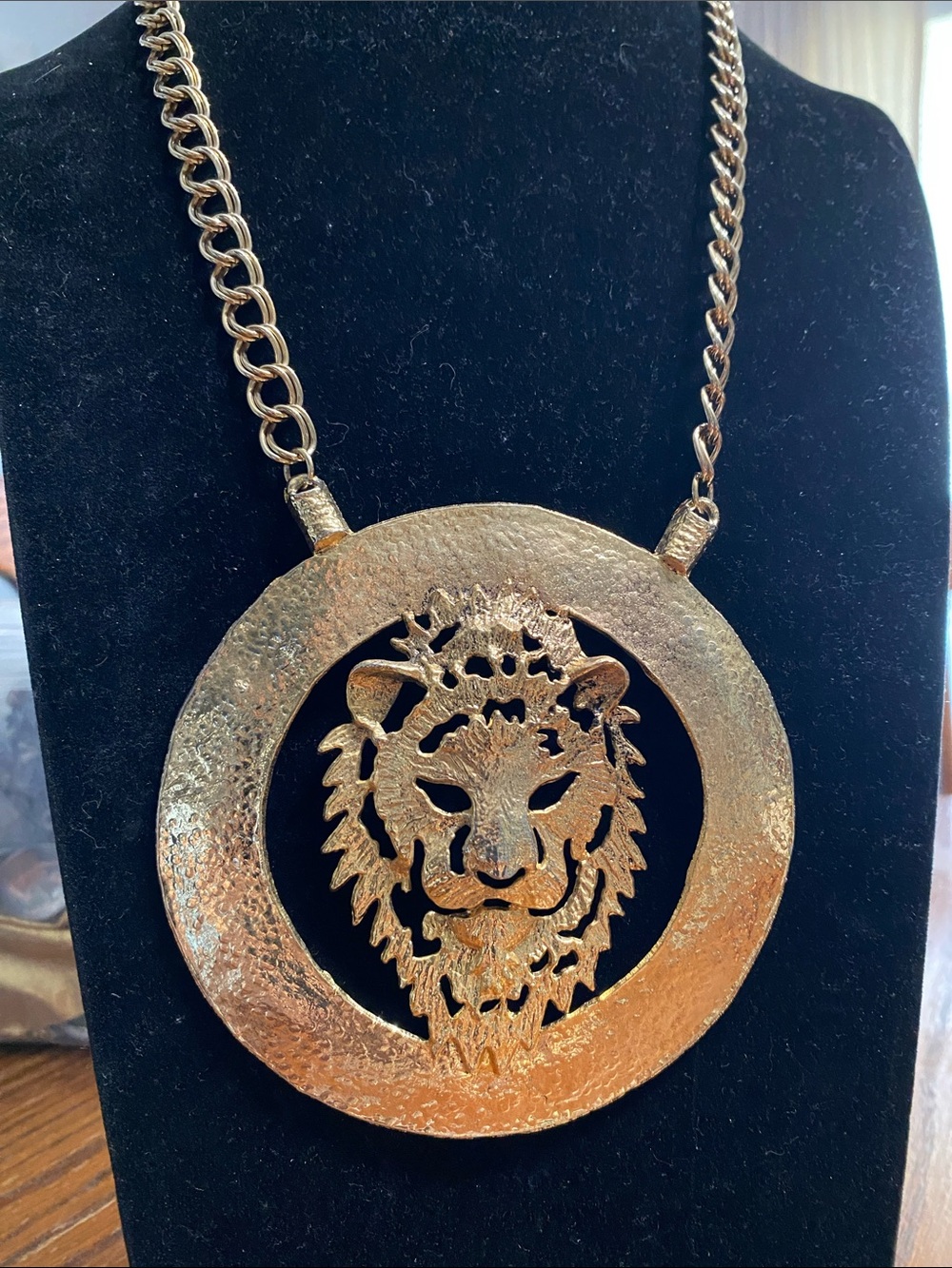 Large Runway Gold Lion Head Medallion  Necklace